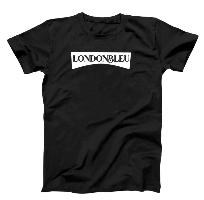 Black T-Shirt, white graphic box with the text londonbleu