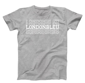 Gray T-Shirt, white text londonbleu , londonbleu, londonbleu, londonbleu, londonbleu