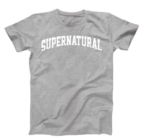 Gray T-Shirt, white graphic texts Supernatural