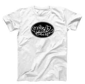 White T-Shirt, black graphic oval text Thick Girls Only